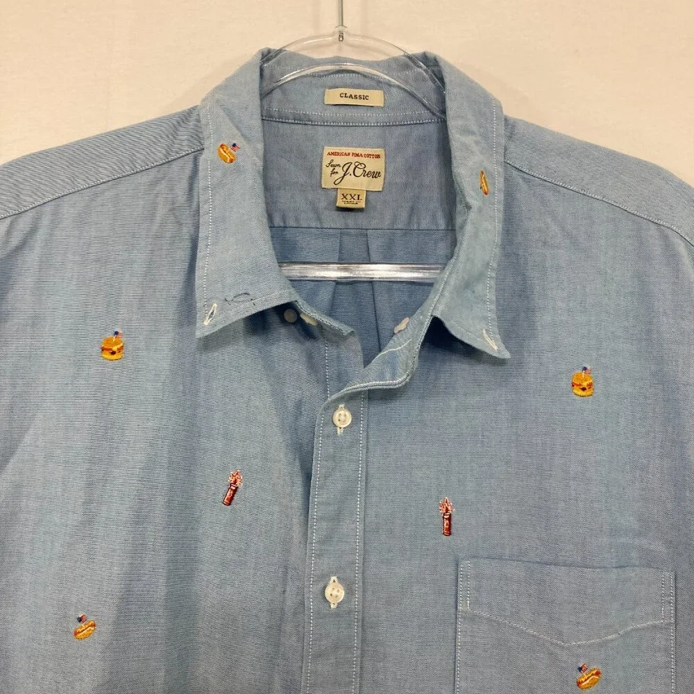J. Crew Men's size XXL Classic Pima Cotton Novelty Embroidered Button Up Festiva